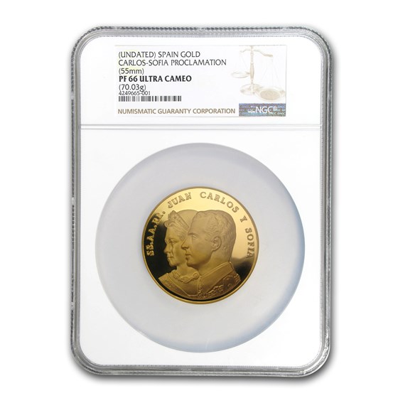 (Undated) Spain Carlos-Sofia Proclamation Au Medal PF-66 UCAM NGC (Undated) Spain Carlos-Sofia Proclamation Au Medal PF-66 UCAM NGC
